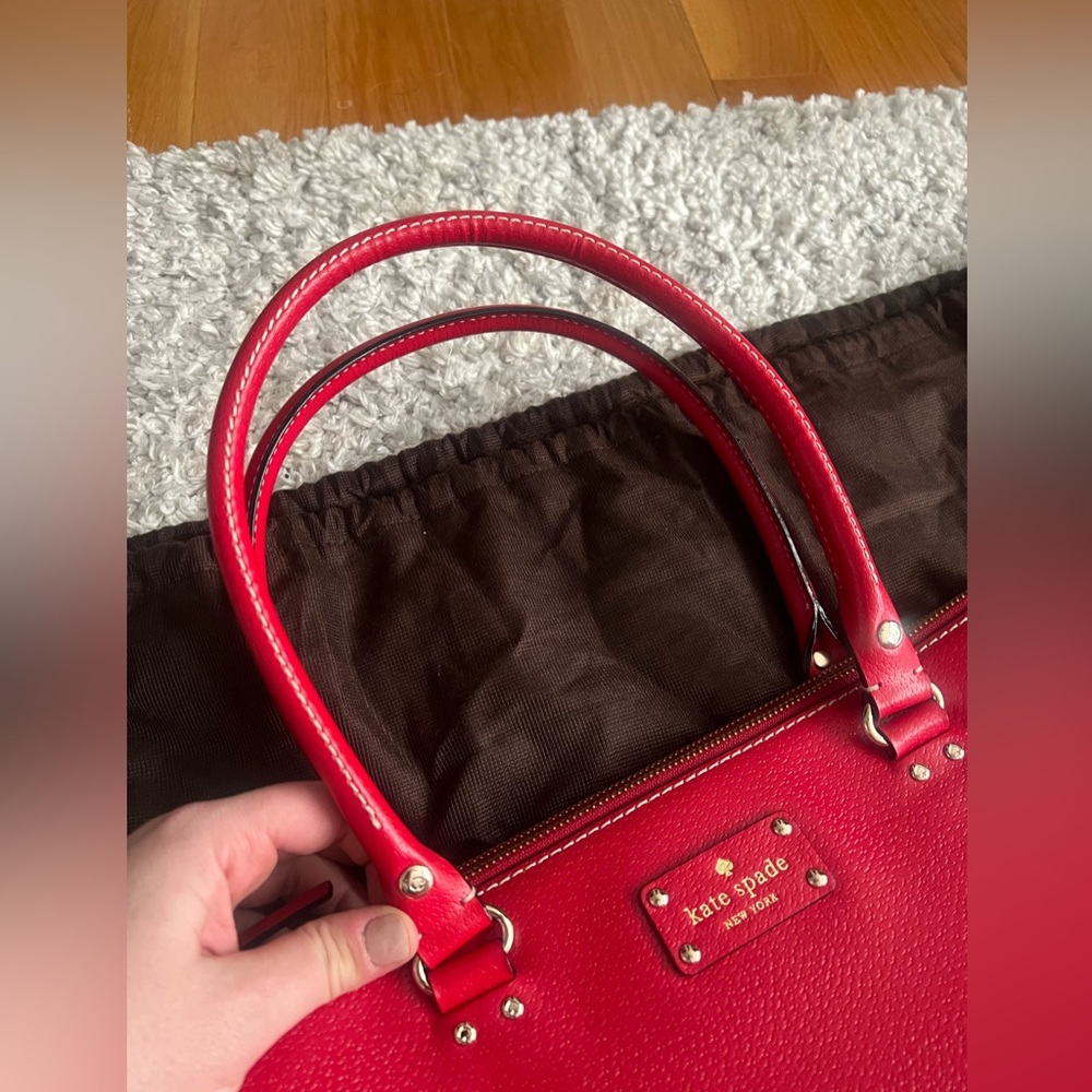 KATE SPADE Large Red Leather Tote Briefcase Shoulder Bag with Three Sections - Picture 10 of 12